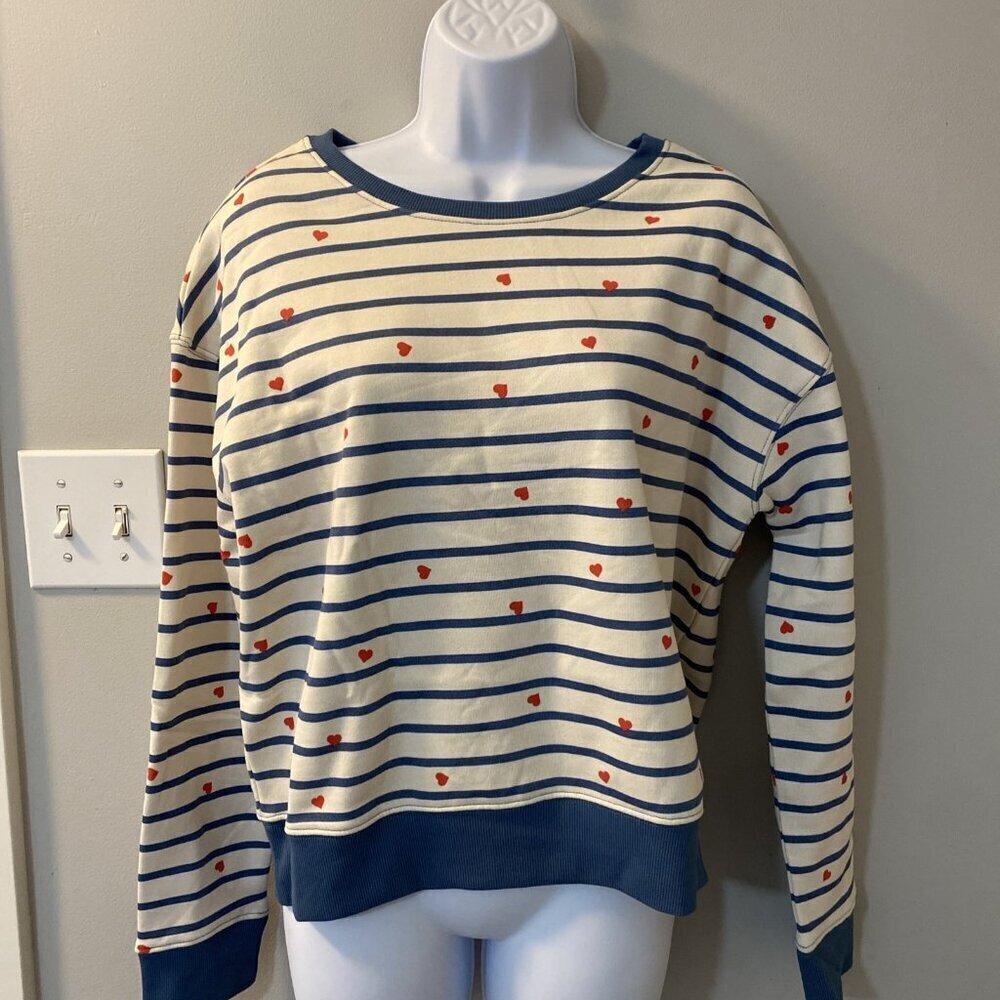 Pact 100% Organic Cotton Scattered Hearts Fleece Lined Crewneck Sweatshirt Small